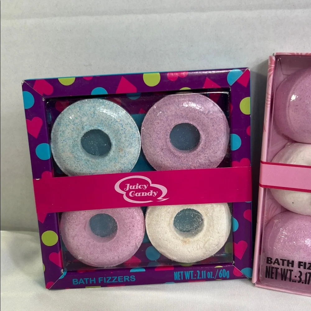Juicy Candy & Cherry Blossom Bath Fizzers Set of 2 Perfect Gift Pink White Small